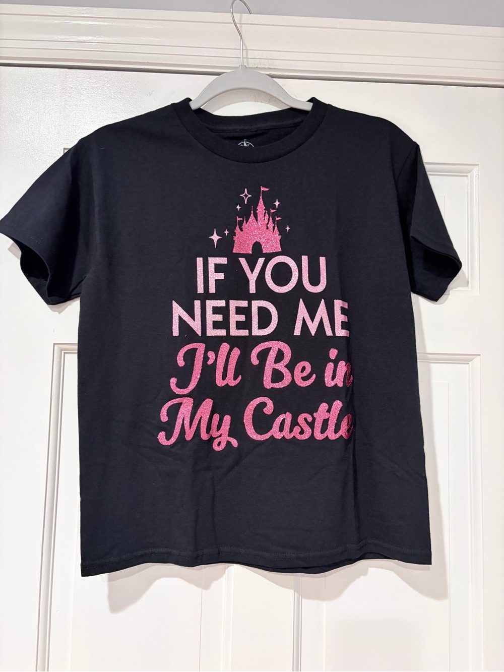 Disney Black Tee with Pink Glitter Castle Graphic
